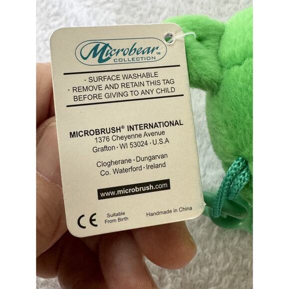 Microbear Teddy Bear Tooth Beary Green Plush Stuffed Animal Pouch w/ Clip Hanger - Picture 5 of 10